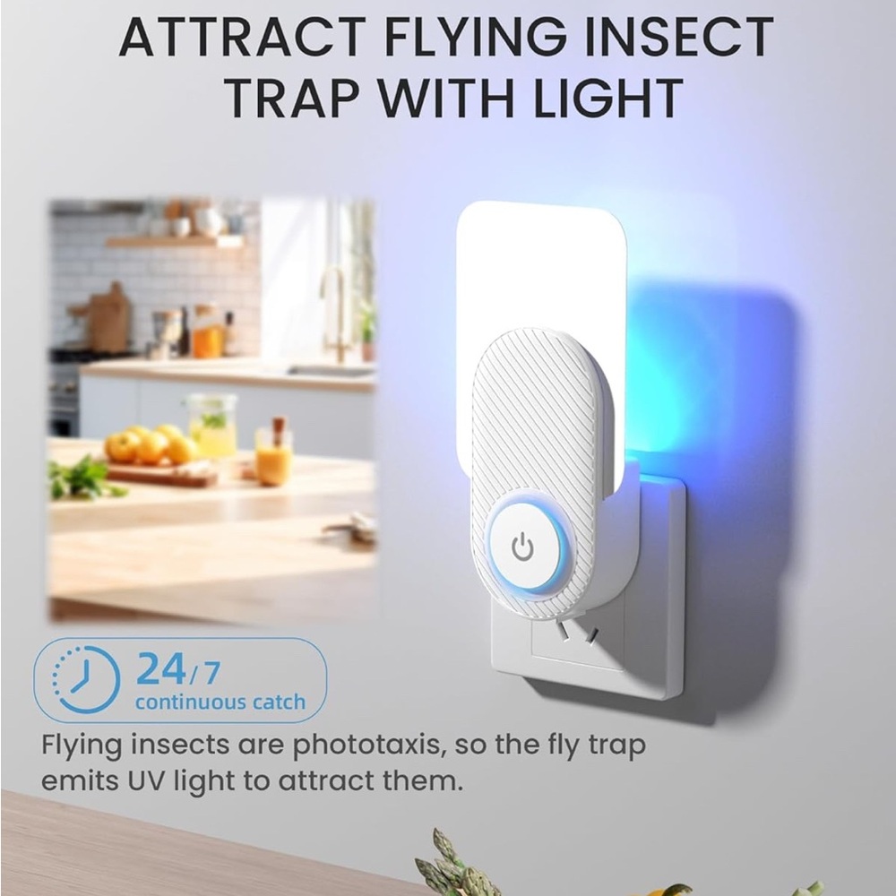 Flying Insect Traps w/ Effective UV Light Plug-in  1 Device + 5 Glue Cards